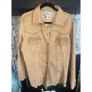 Ladies Diane Gilman gold studded long sleeve button down pant suit size 1X